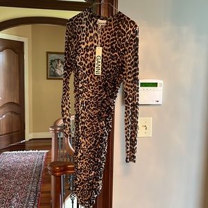 GANNI Ruched Leopard Dress